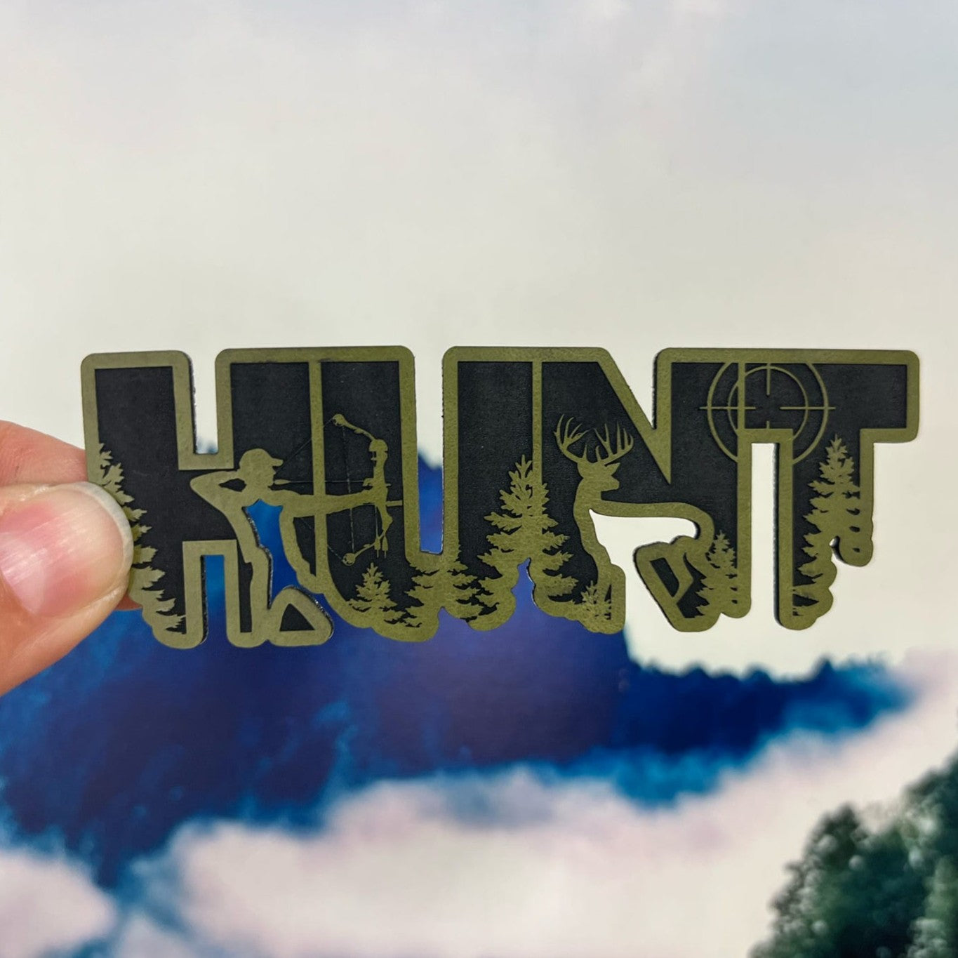 Green Hunt Engraved Leatherette Hat Patch - MR01