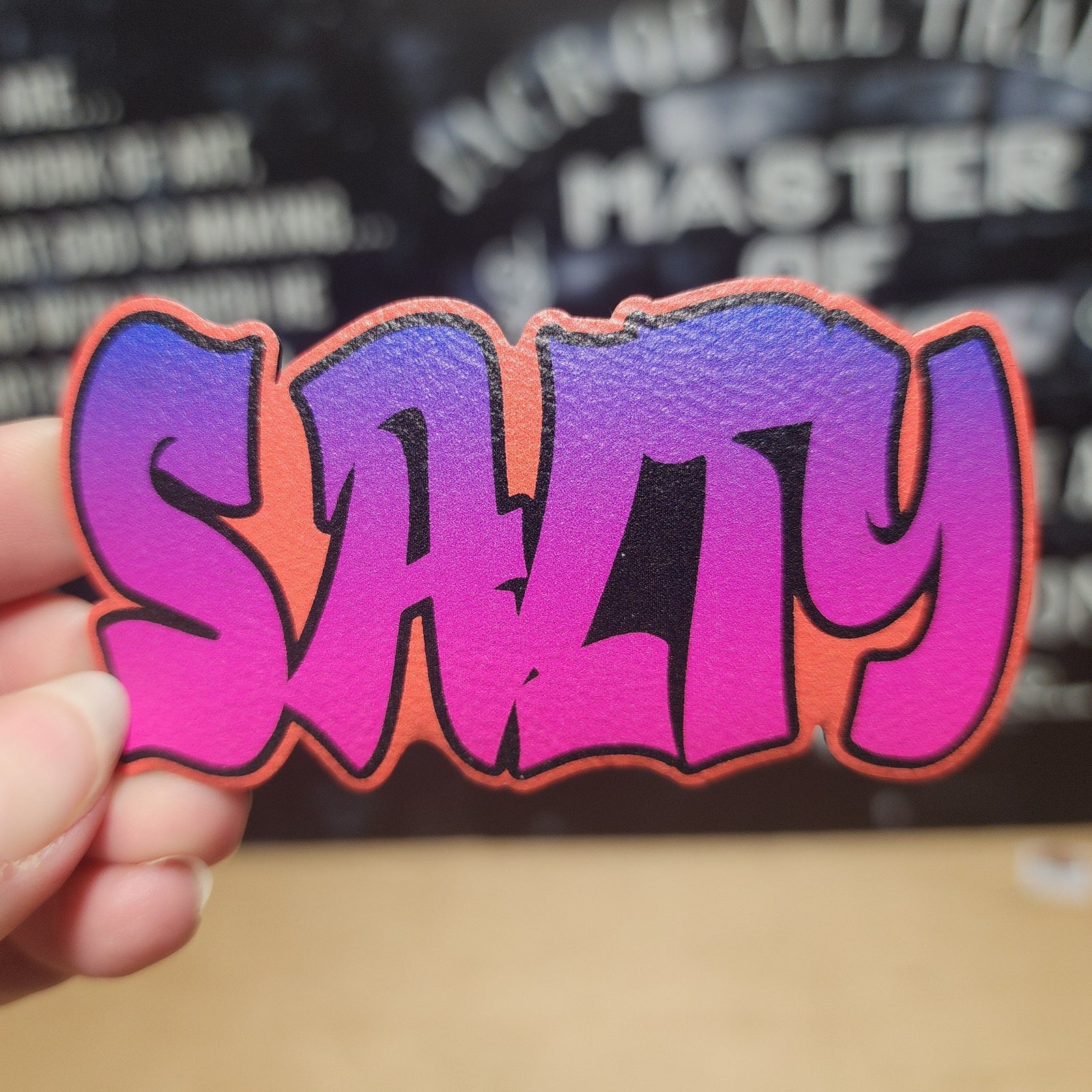Salty leatherette hat patch for trendy headwear, perfect for adding a vibrant touch to caps and hats.