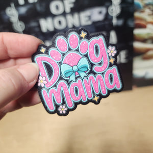 Dog Mama leatherette hat patch with paw print design, perfect for dog lovers and pet enthusiasts.