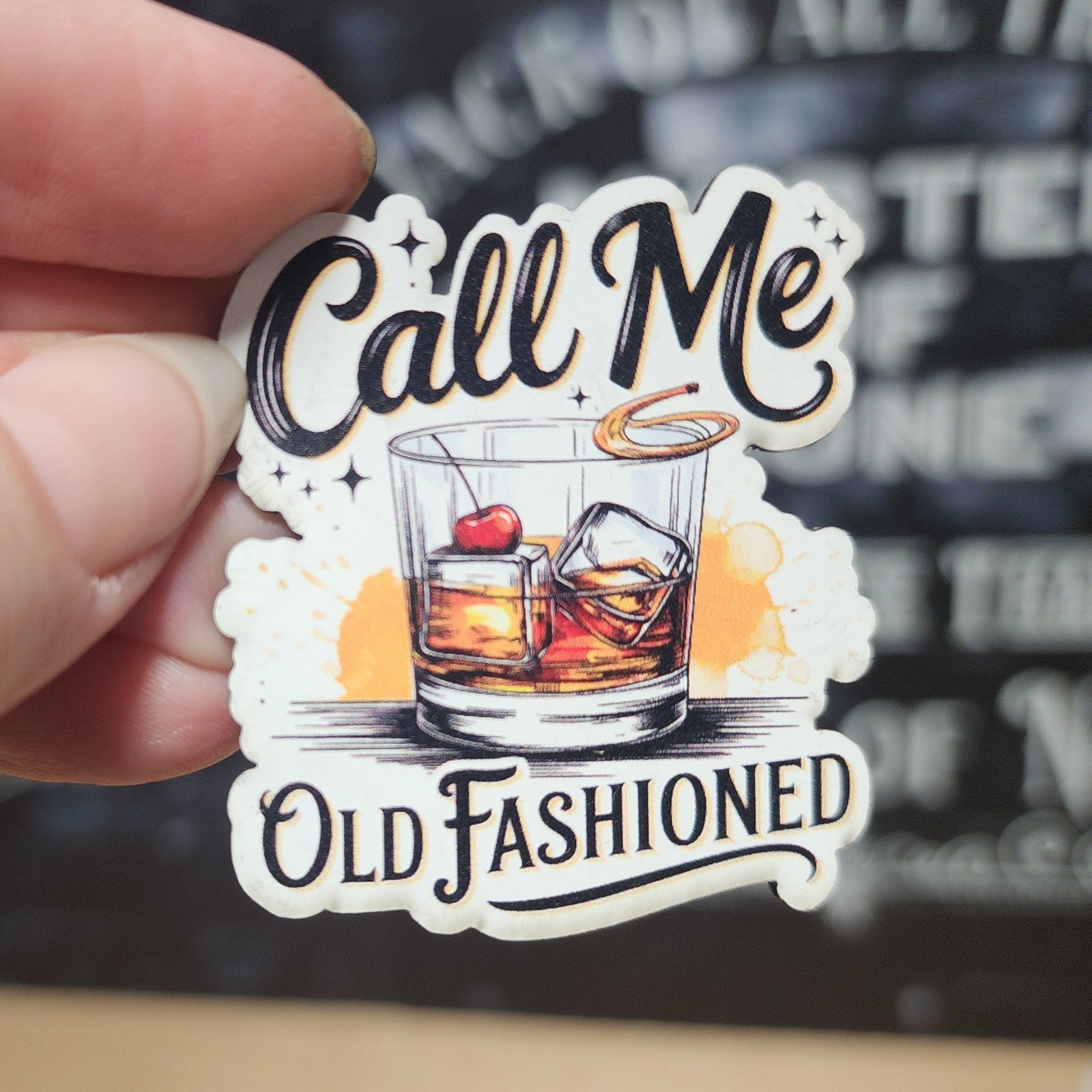 Old Fashioned cocktail leatherette hat patch featuring a vintage drink design, perfect for bar and drink enthusiasts.