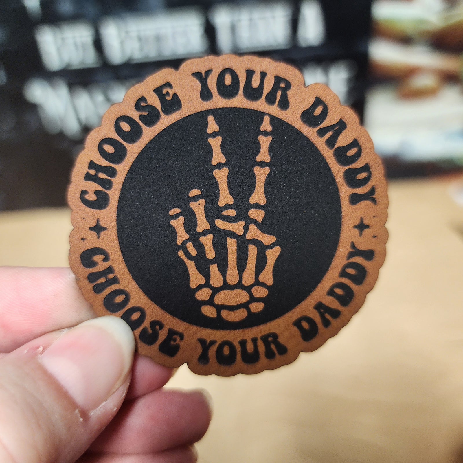 Choose Your Daddy skeleton leatherette hat patch for stylish accessories and unique gifts.