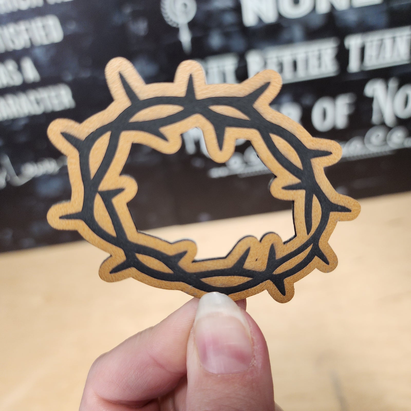 Leatherette crown of thorns hat patch, perfect for faith-based apparel and accessories enthusiasts.