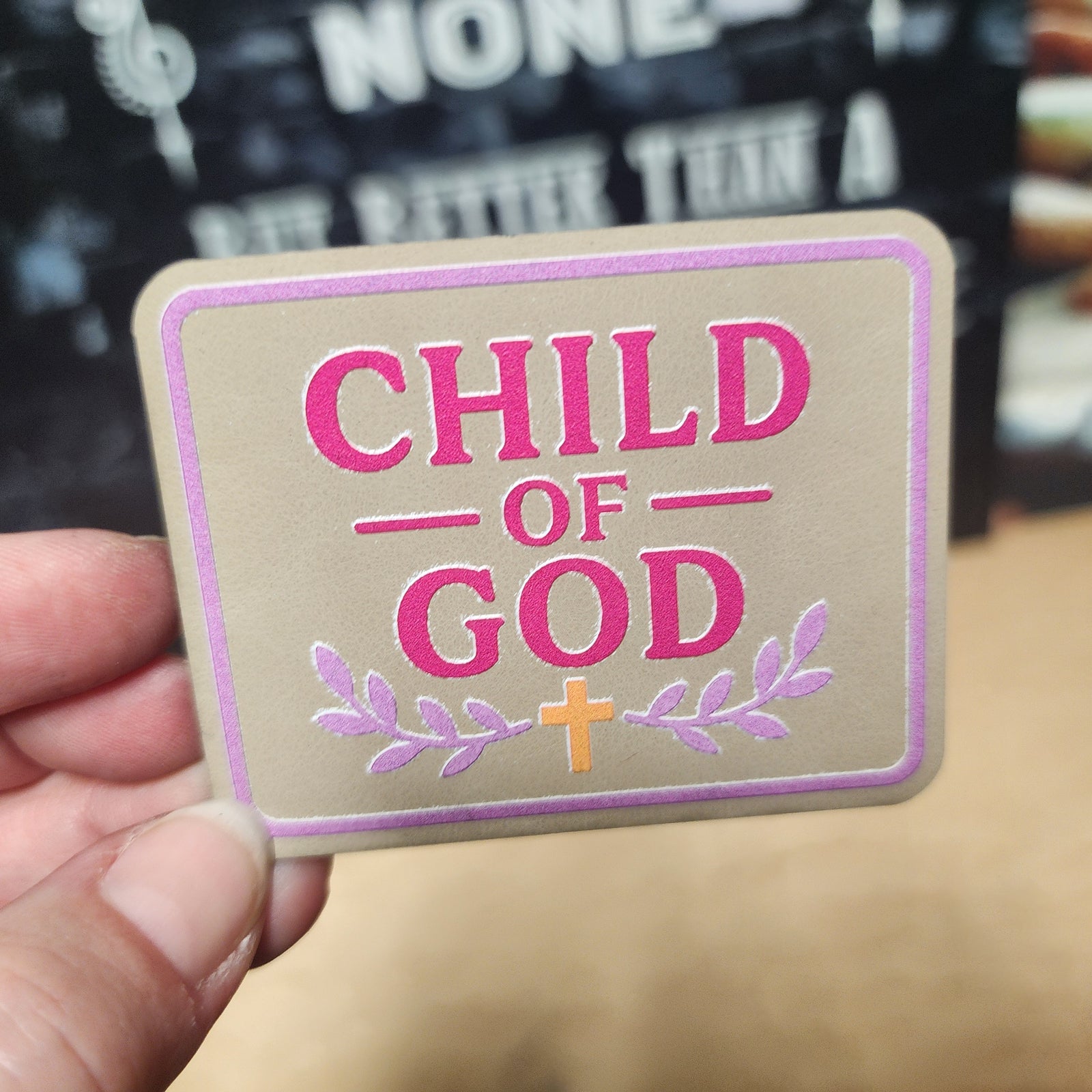 Children of God leatherette hat patch with colorful design, perfect for faith-inspired accessories and gifts.