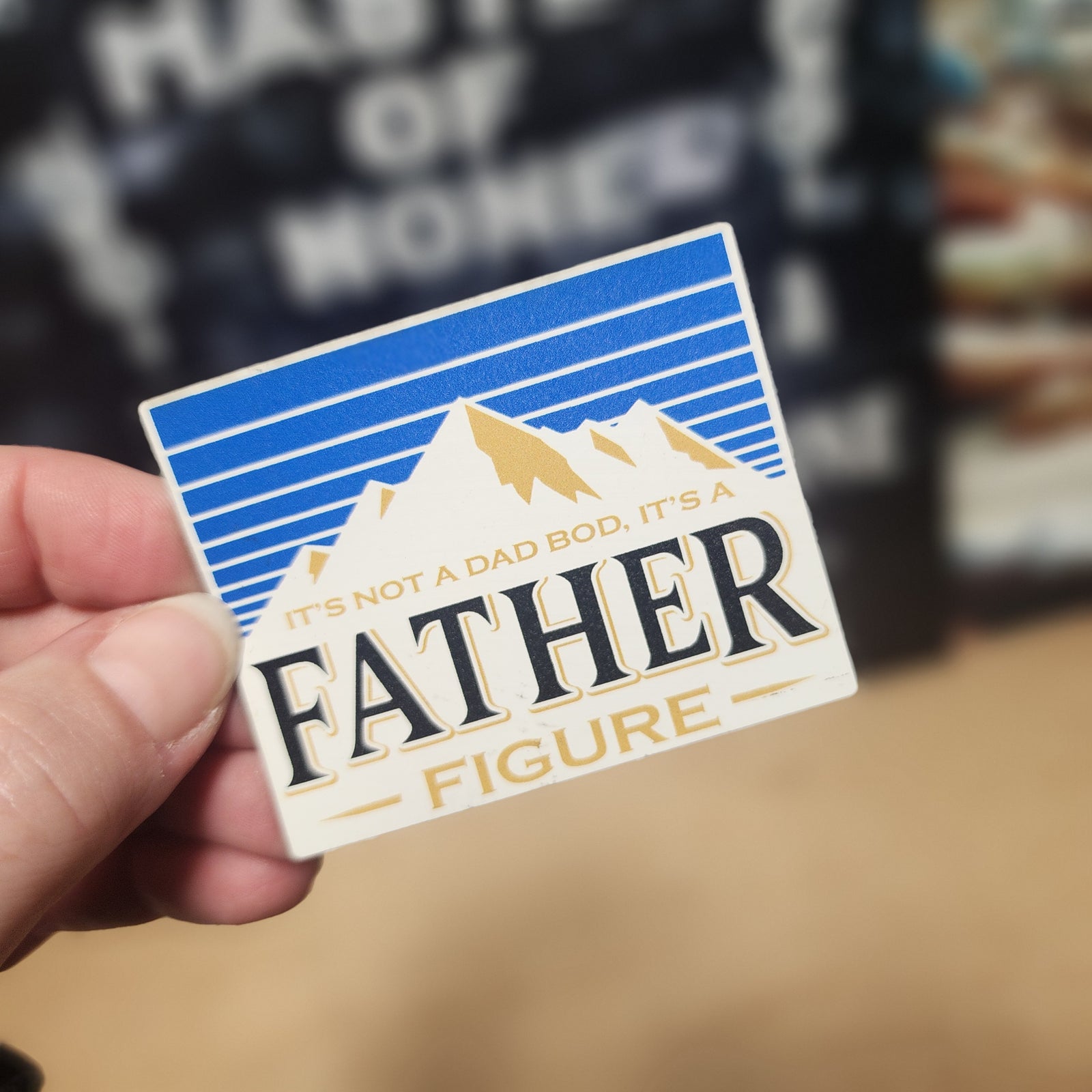 Father figure leatherette hat patch with mountain design, perfect for dad gifts and outdoor enthusiasts.