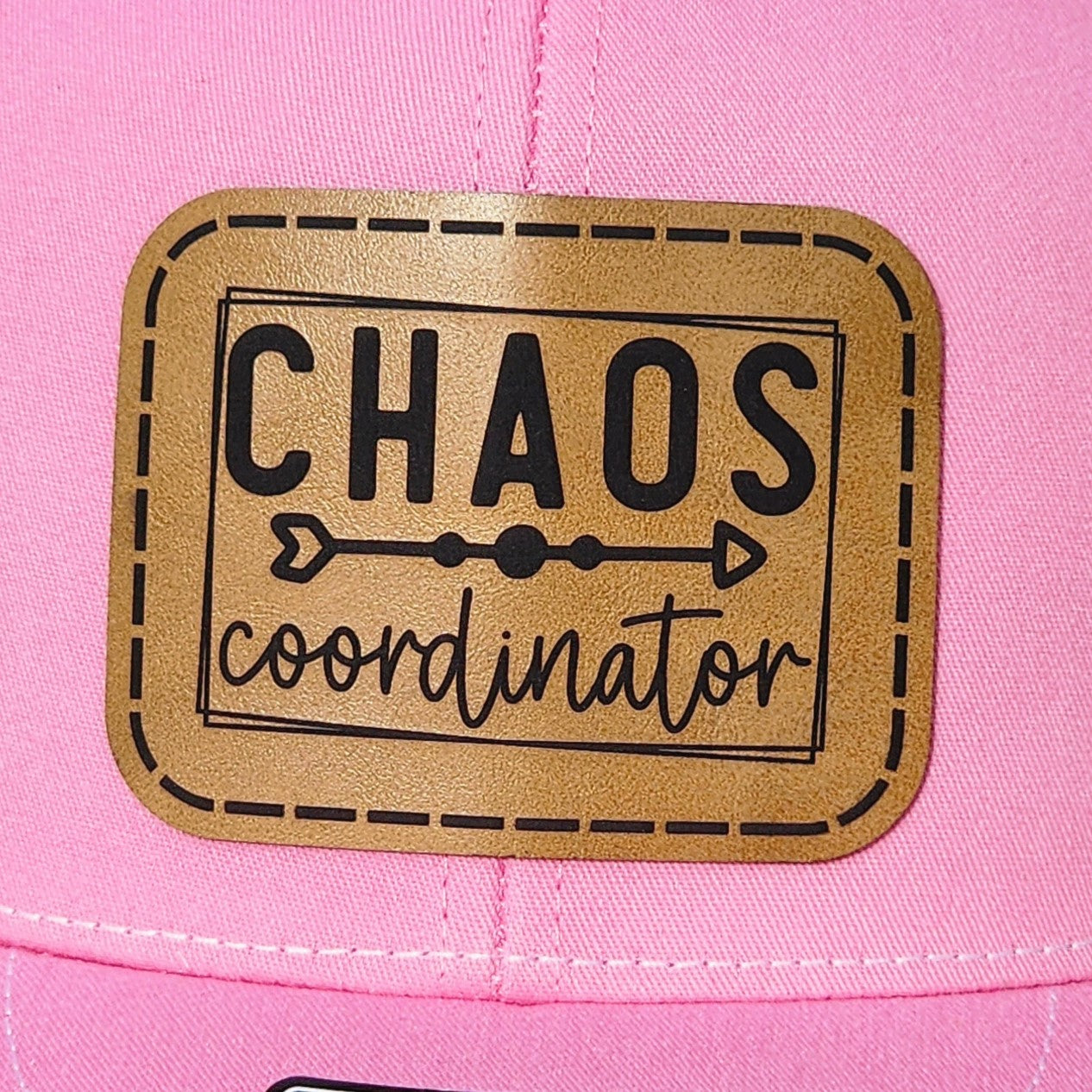Chaos Coordinator leatherette hat patch for fun and stylish everyday wear, perfect for caps or hats.