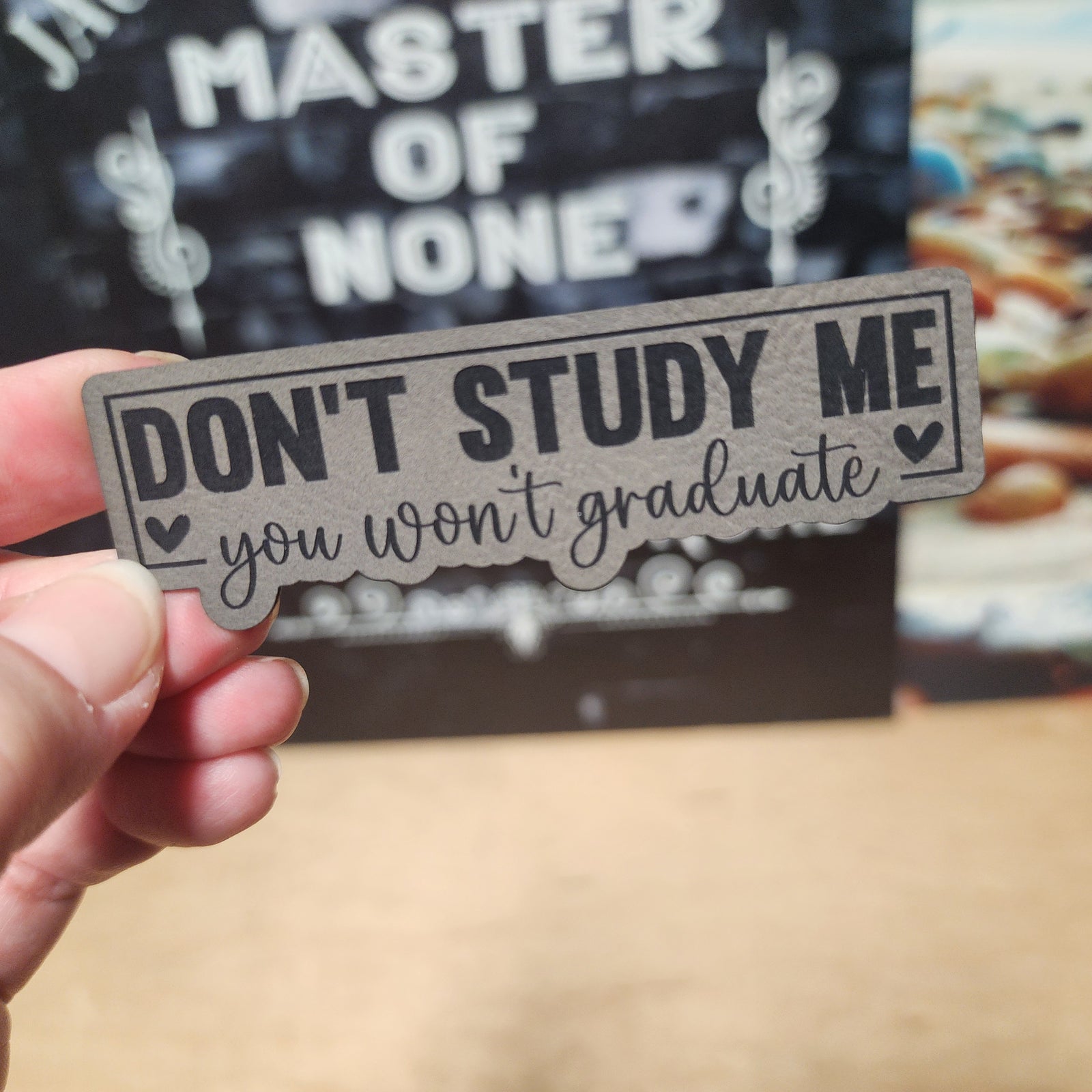 Don't Study Me humorous leatherette hat patch for students, unique graduation gift, funny school accessory.