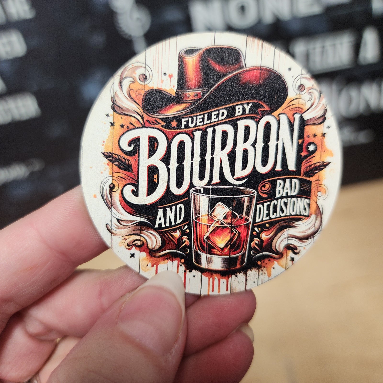 Bourbon hat patch with cowboy hat and whiskey glass, perfect for bourbon lovers and those who enjoy a wild night out.