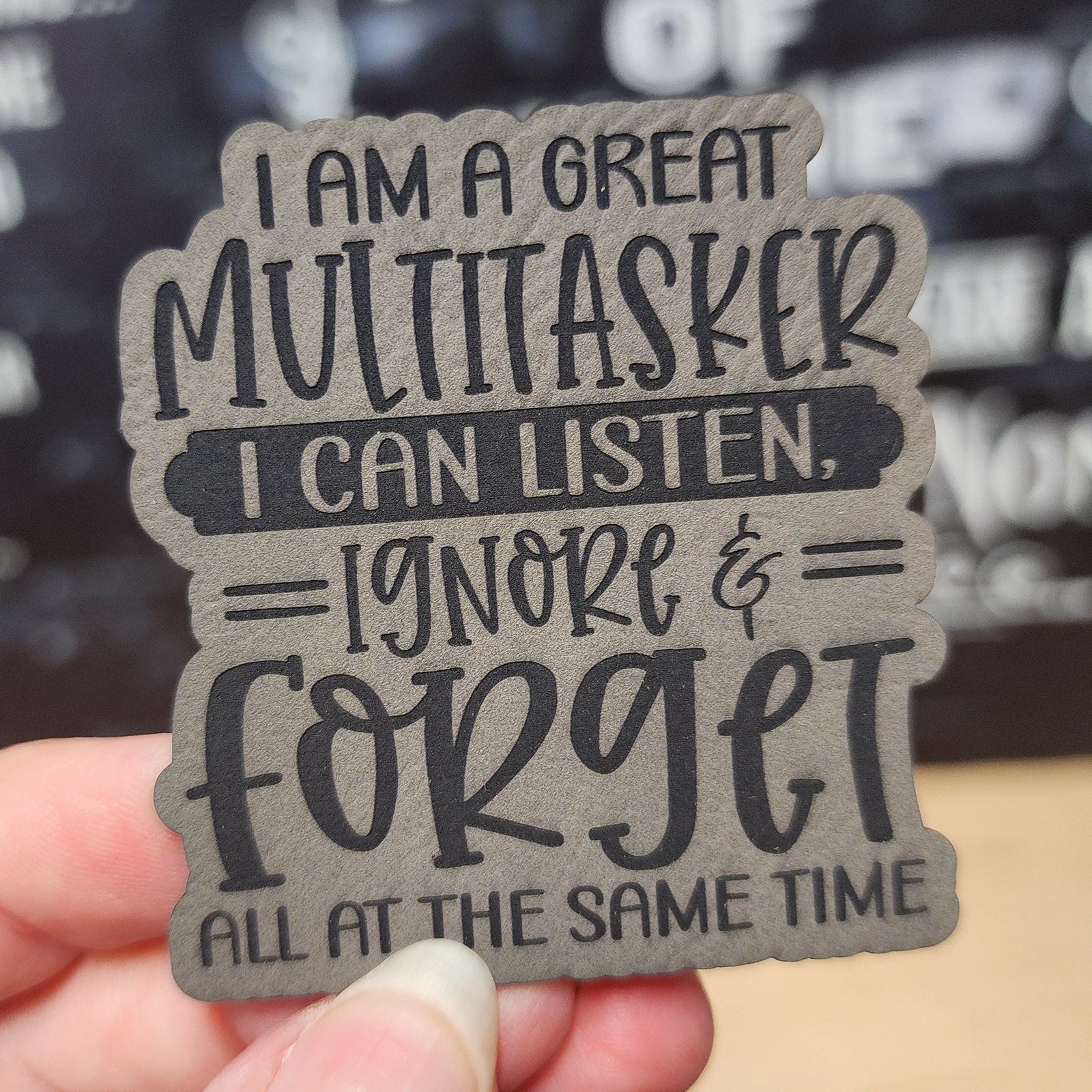 Funny multitasker leatherette hat patch for hats, perfect for casual or humorous gifts.