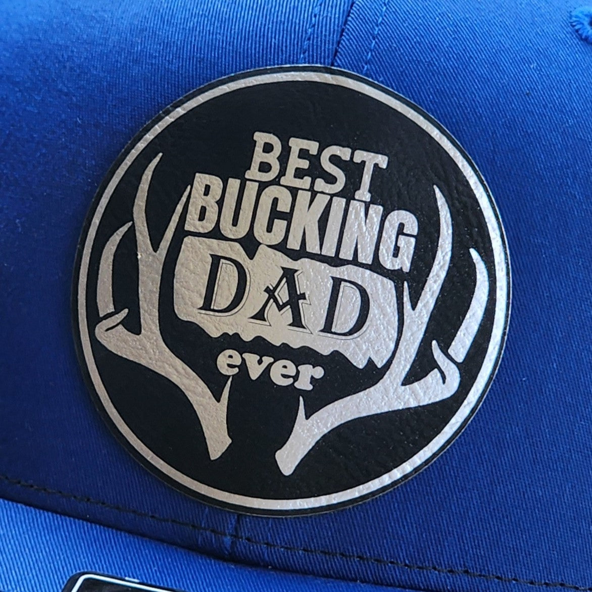 Best Bucking Dad leatherette hat patch for outdoor enthusiasts and gift ideas for Father's Day.
