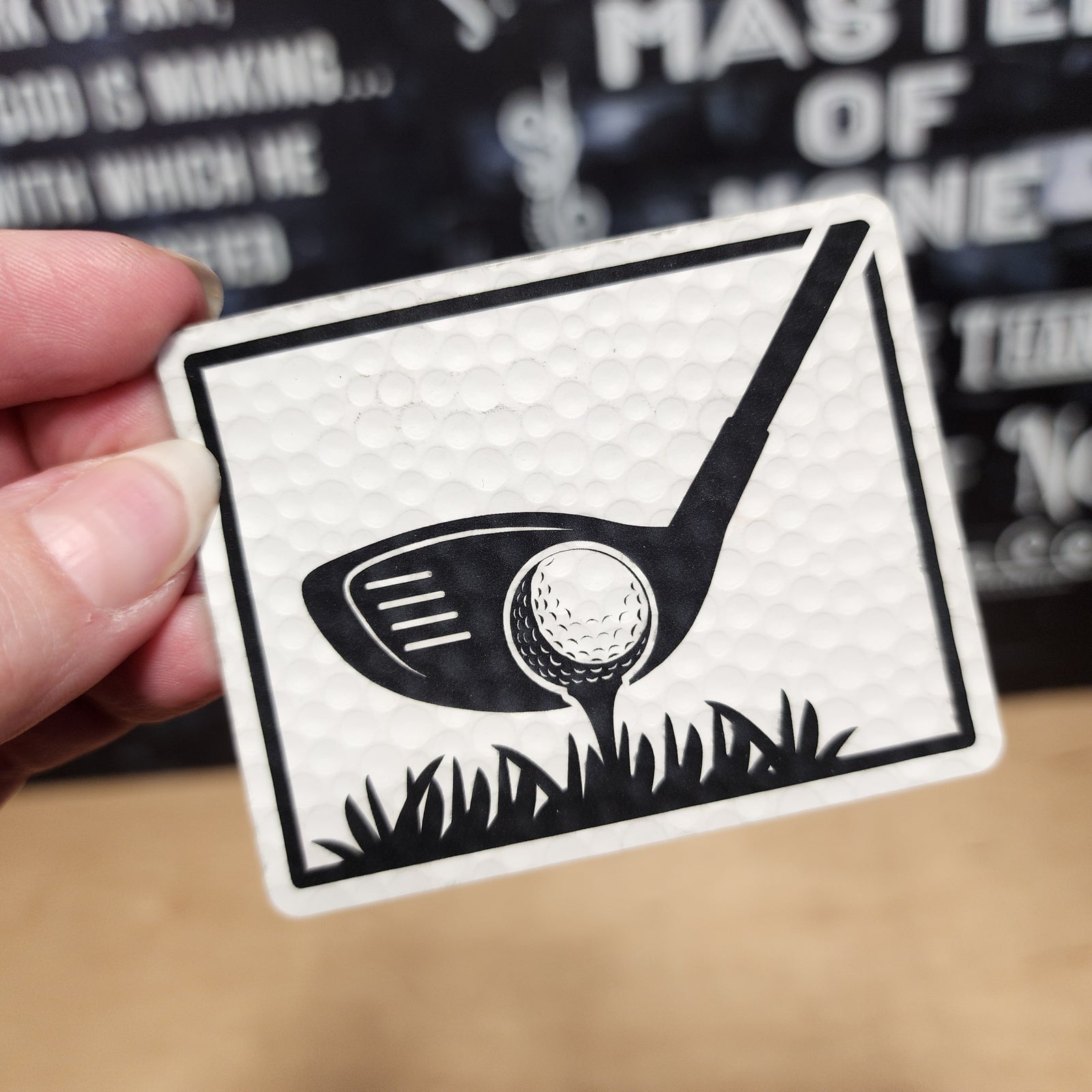 Golf driver leatherette hat patch, perfect for golf enthusiasts and stylish hats, adds flair to any golf gear.