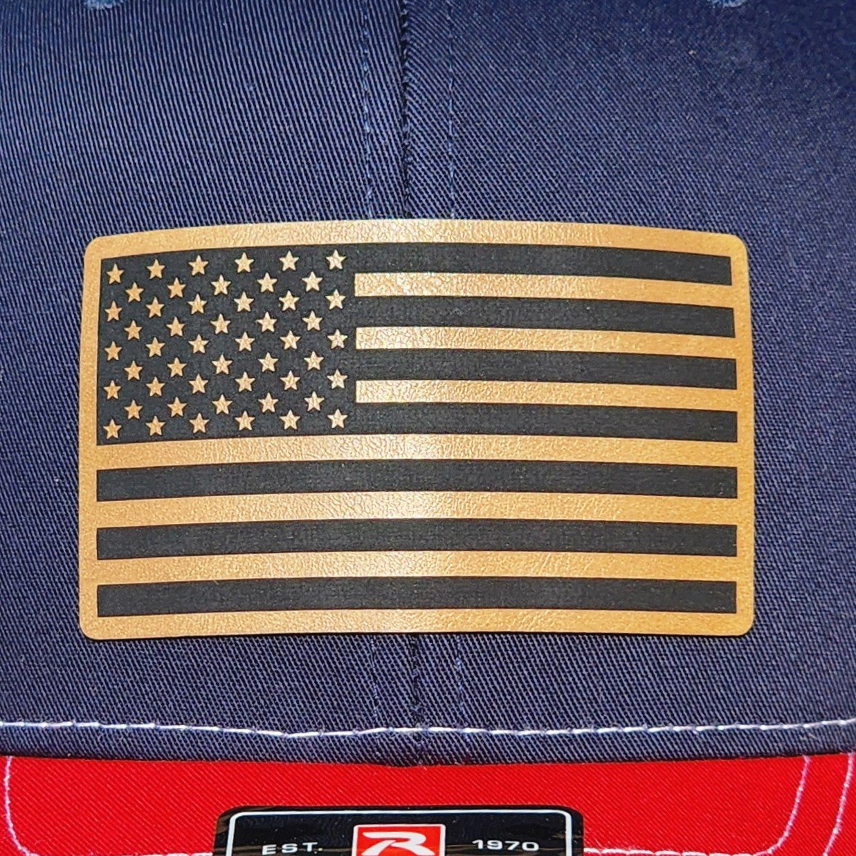 American flag leatherette hat patch for patriotic headwear lovers, perfect for outdoor activities and celebrations.