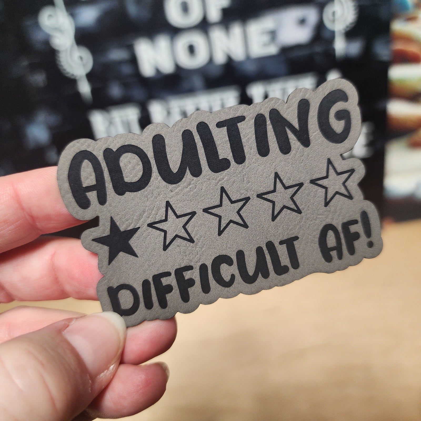 Adulting Difficult AF leatherette hat patch for humor gifts, funny patches for hats, quirky patches for adults.