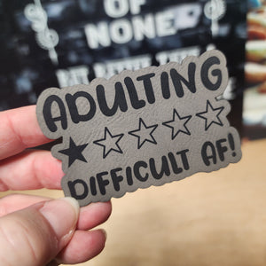 Adulting Difficult AF leatherette hat patch for humor gifts, funny patches for hats, quirky patches for adults.