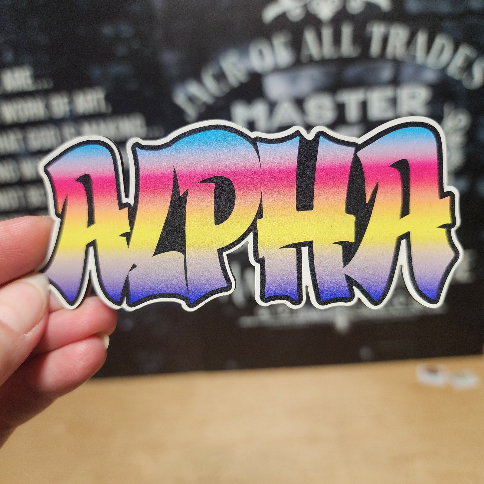 Colorful ALPHA leatherette hat patch for crafts, bags, and jackets, ideal for unique style and personalization.