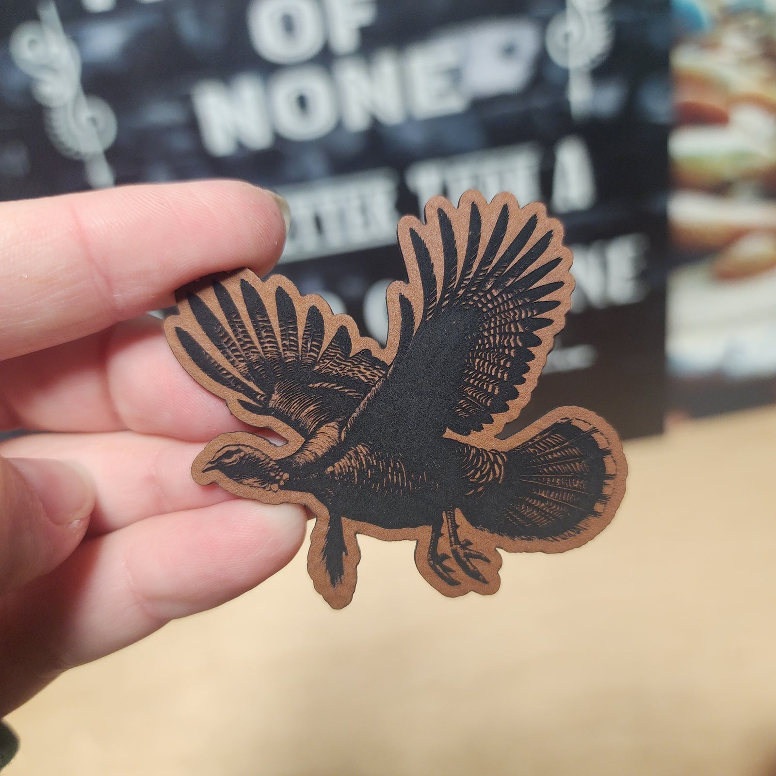 Eagle leatherette hat patch, detailed bird design for outdoor enthusiasts and craft lovers.