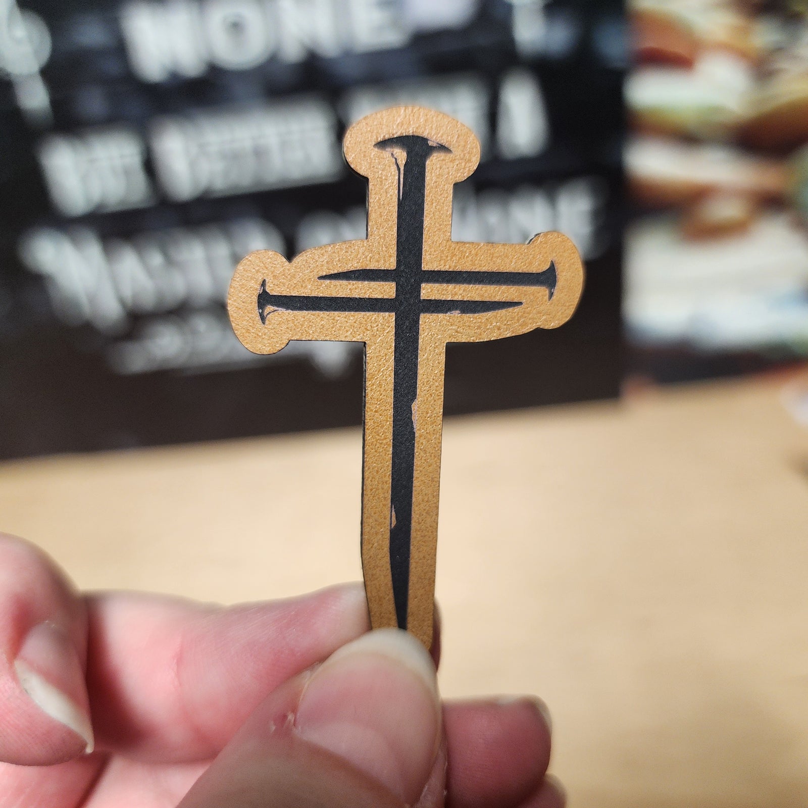 Cross leatherette hat patch featuring a unique design perfect for religious-themed apparel and accessories.