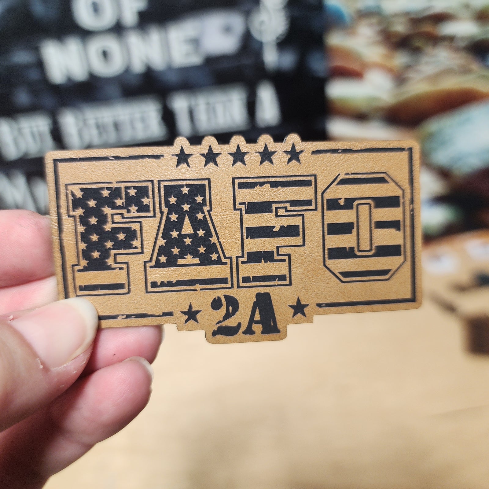 FAFO 2A leatherette hat patch with American flag design, perfect for patriotic headwear enthusiasts and gun rights advocates.