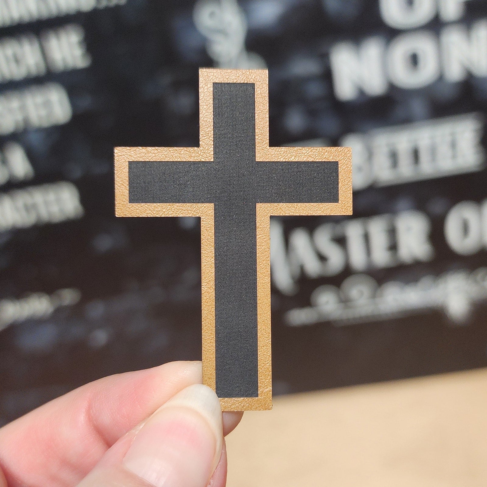 Leatherette cross hat patch for religious themes, perfect for hats, accessories, and DIY projects.