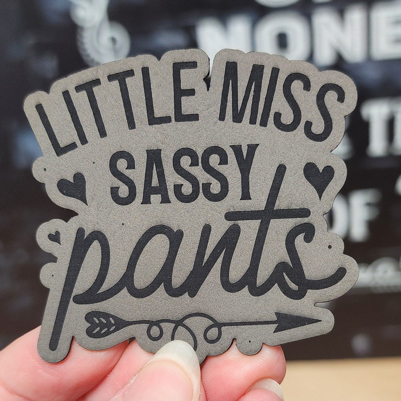 Little Miss Sassy Pants leatherette hat patch for trendy gifts and accessories enthusiasts.