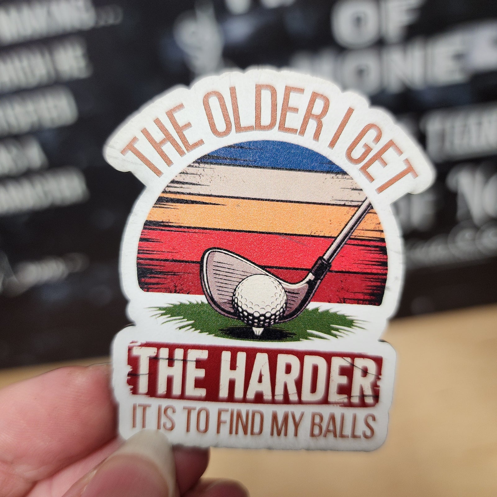 Funny golf leatherette hat patch featuring golf clubs, balls, and the quote about aging, perfect for golfers.