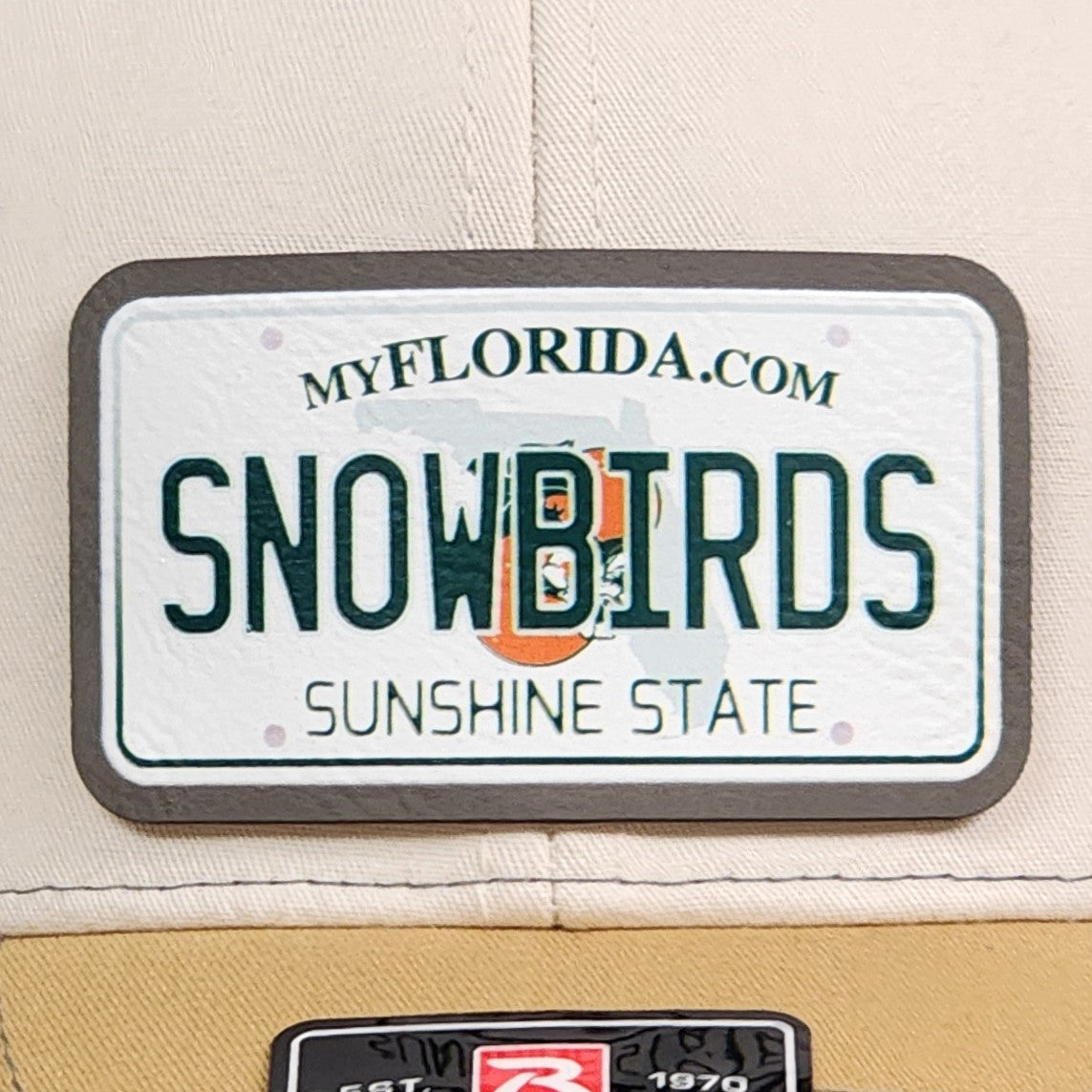 Snowbirds Florida leatherette hat patch, perfect for sunny day adventures in the Sunshine State.