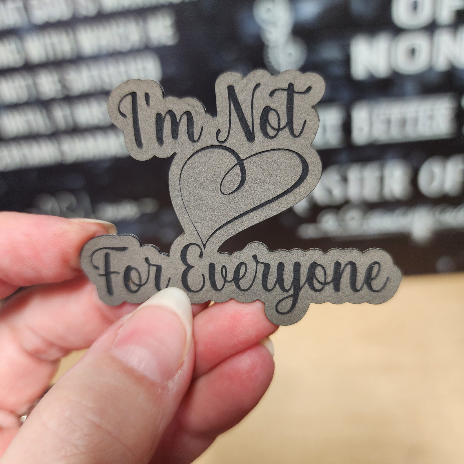 Unique leatherette hat patch, 'I'm Not For Everyone' design, perfect for personalized hats and accessories.