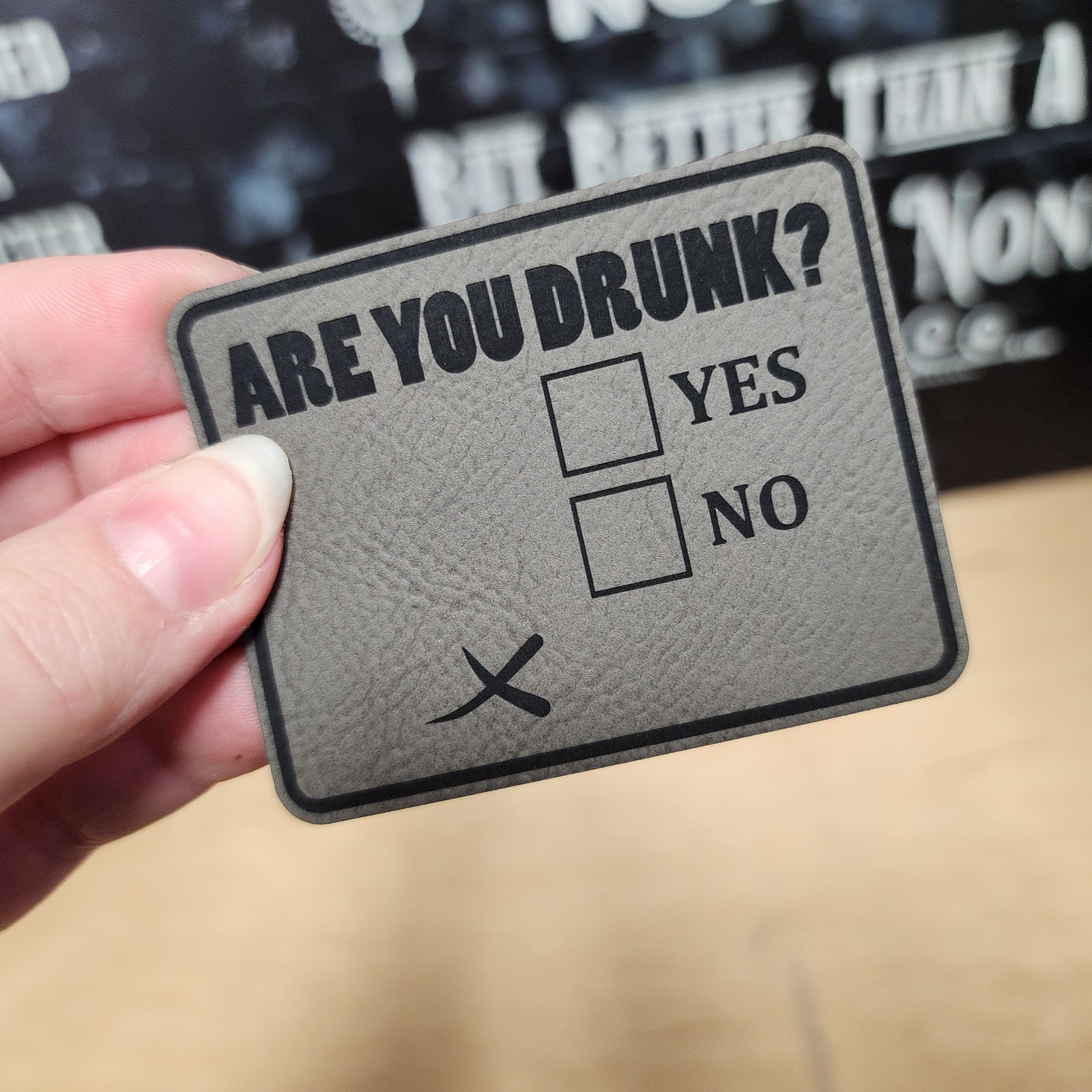 Funny leatherette hat patch, Are You Drunk? novelty patch for hats, unique gift for party lovers, bar accessories.