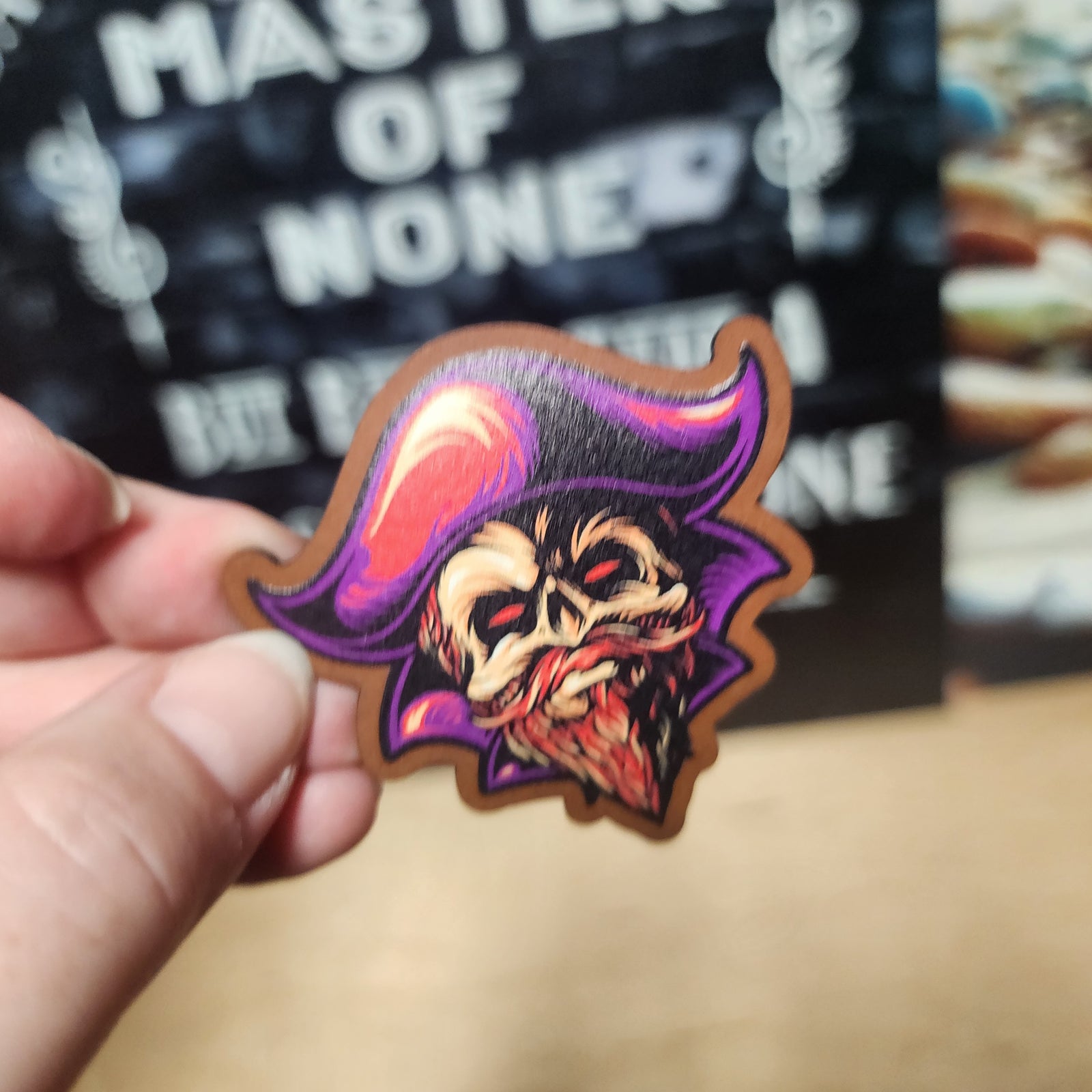 Pirate skull leatherette hat patch, colorful design for hats, unique accessory for hat enthusiasts and pirate lovers.