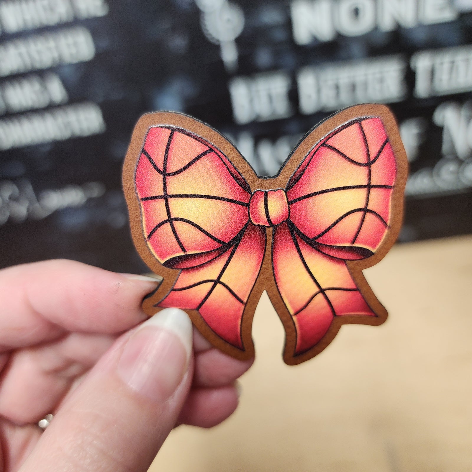 Spooky season leatherette bow patch, perfect for Halloween accessories or costume decorations. 