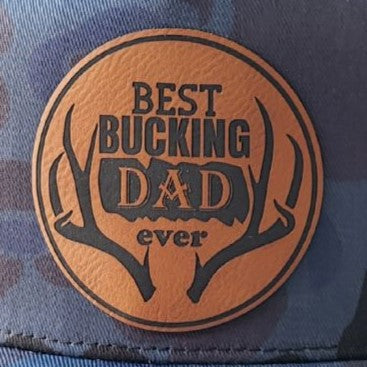 Best Bucking Dad leatherette hat patch for Father's Day gifts, outdoors enthusiasts, and hunting lovers.