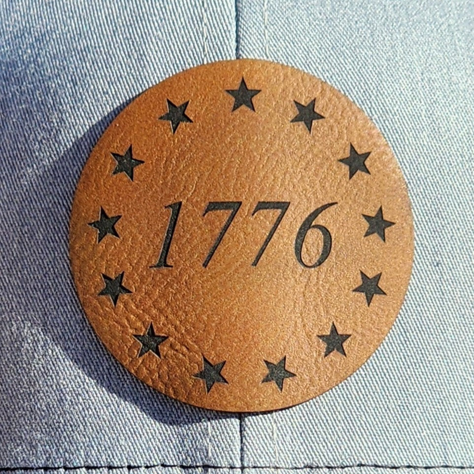 1776 leatherette hat patch with stars, perfect for patriotic apparel and Independence Day celebrations.