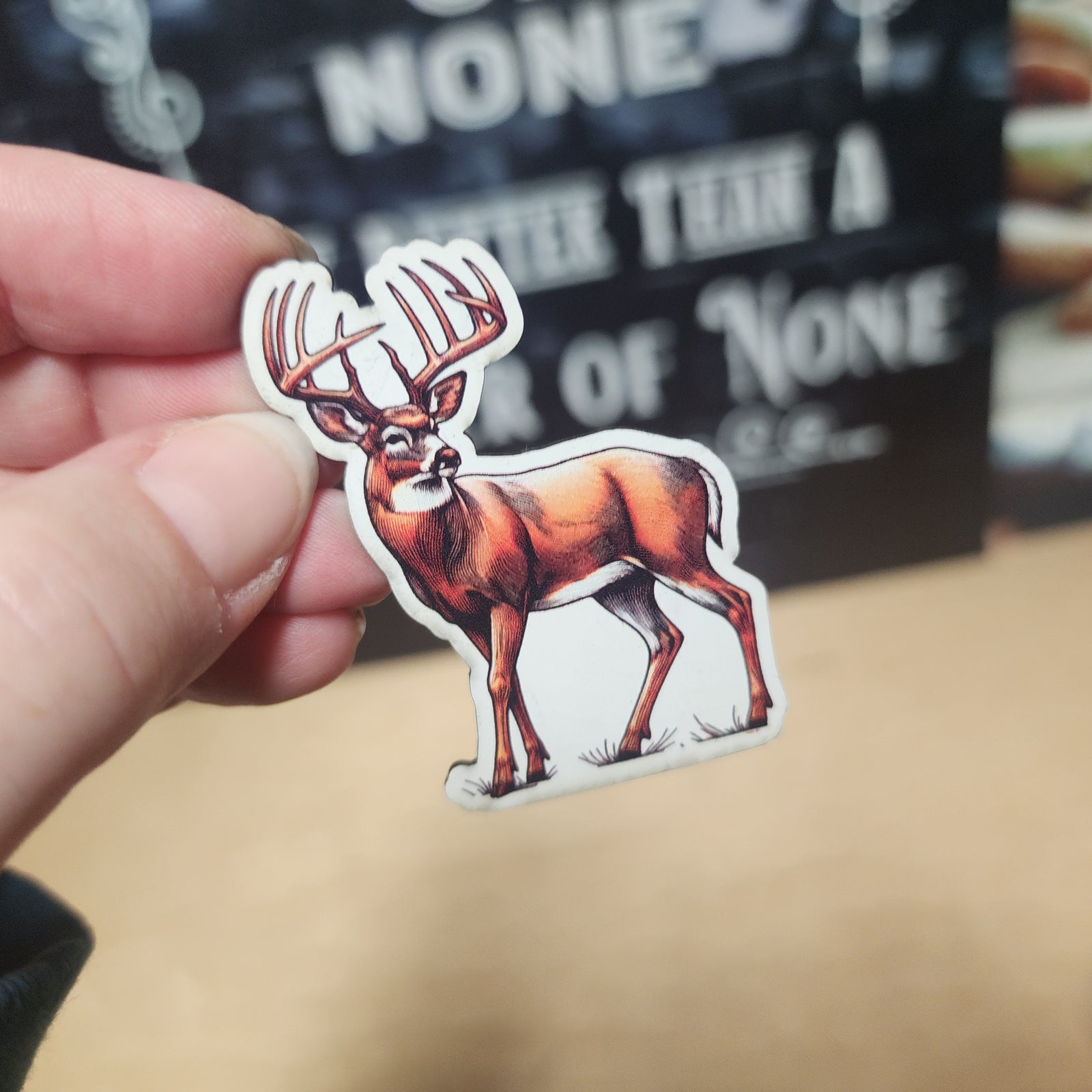 Hunting themed leatherette hat patch featuring a majestic deer design, perfect for outdoor enthusiasts.