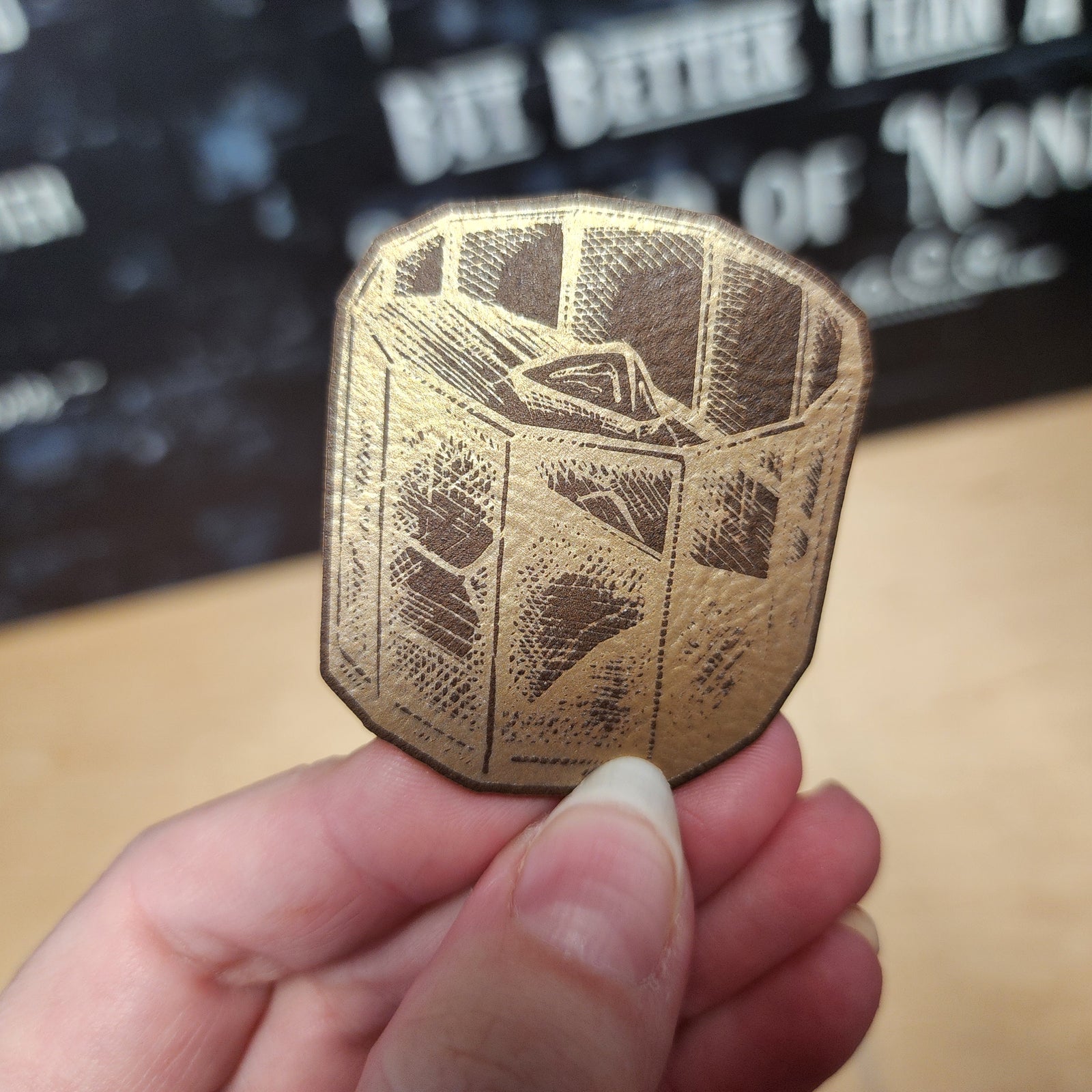 Vintage leatherette hat patch featuring a rustic wooden crate design, perfect for outdoor and adventure enthusiasts.
