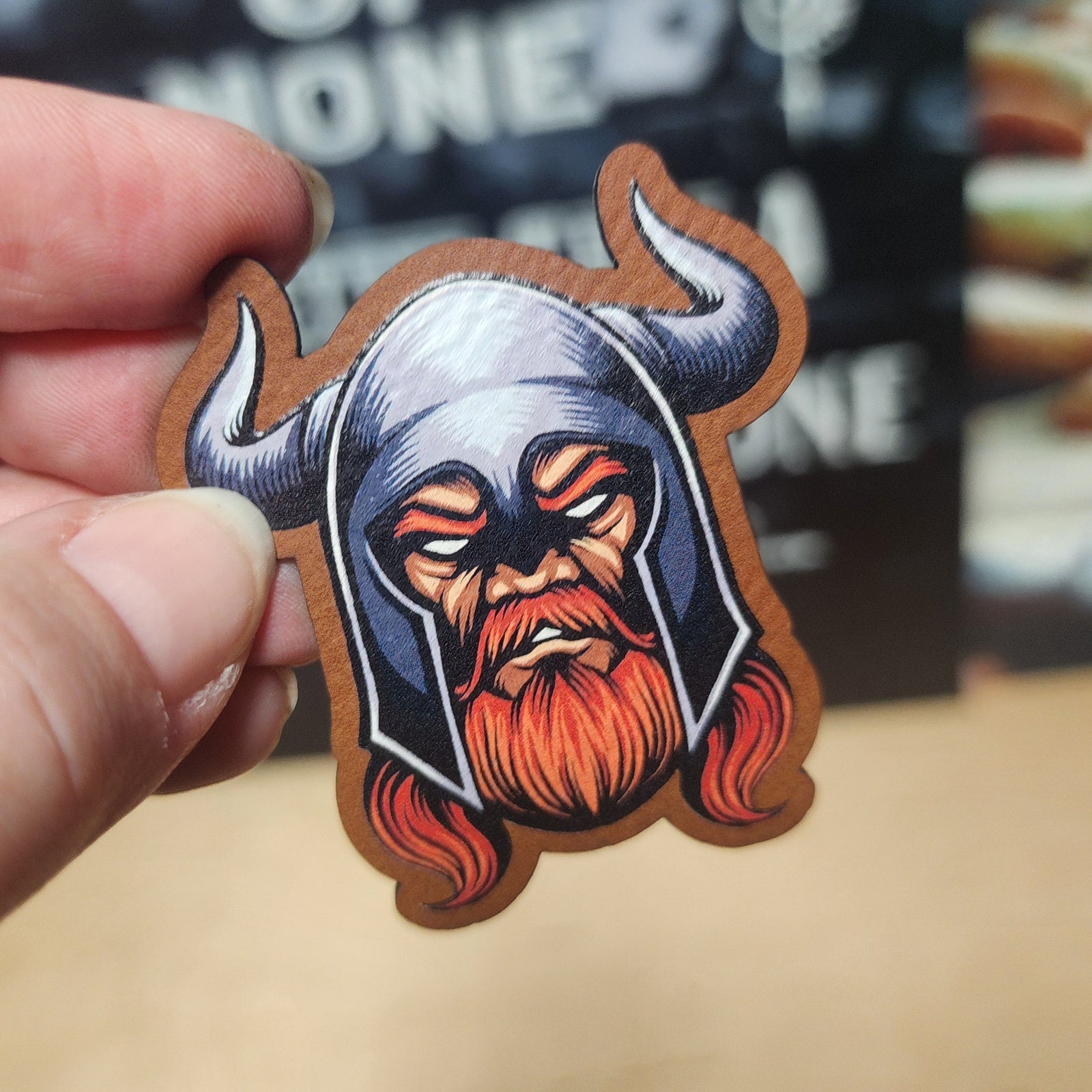 Viking warrior leatherette hat patch, bold design, perfect for hats, bags, and outdoor adventures.