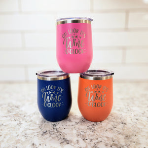 Laser Engraved Stainless Wine Stemless Tumbler 12oz pink royal blue orange