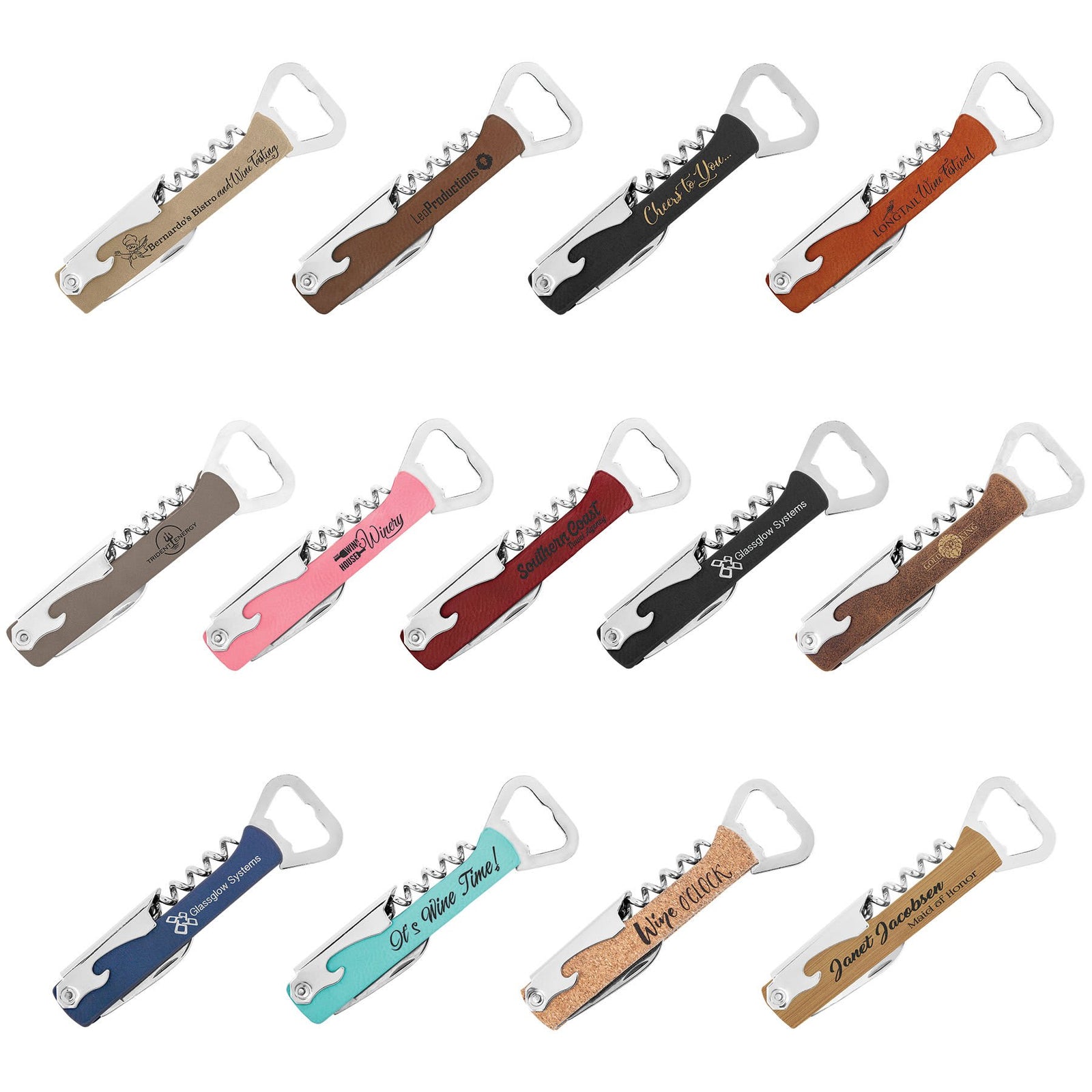Leather Corkscrew Wine Bottle Opener - Customized with your Logo - Great for client gifts, merchandising - AirBnB STR VRBO