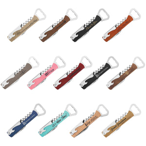 Leather Corkscrew Wine Bottle Opener - Customized with your Logo - Great for client gifts, merchandising - AirBnB STR VRBO