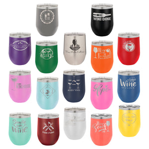 Laser Engraved Stainless Wine Stemless Tumbler 12oz color options
