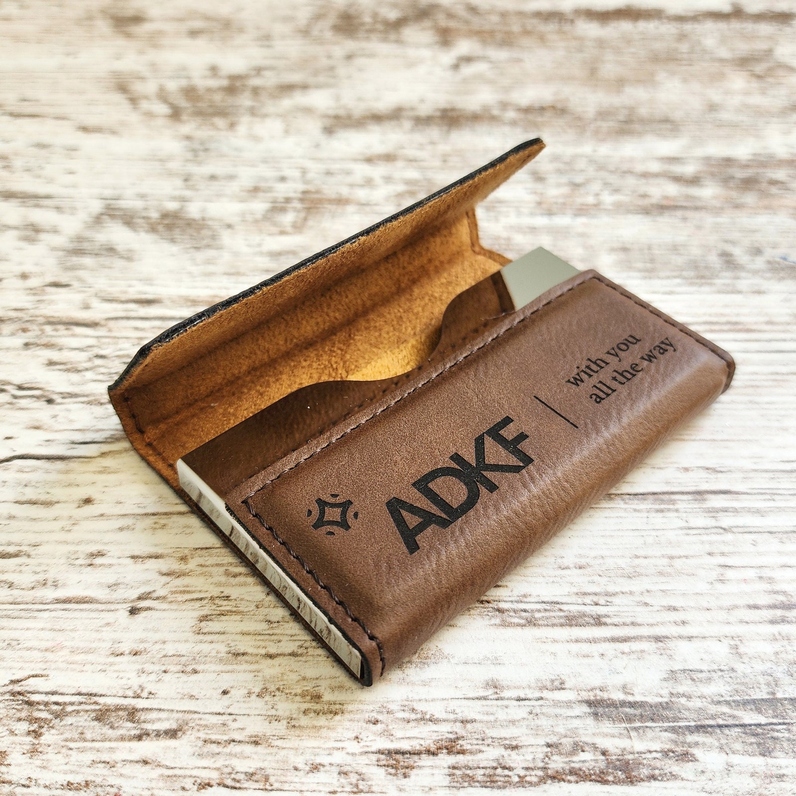 Custom Branded Leather Business Card Holder - New Job Gift and Corporate Branding Bulk Discount