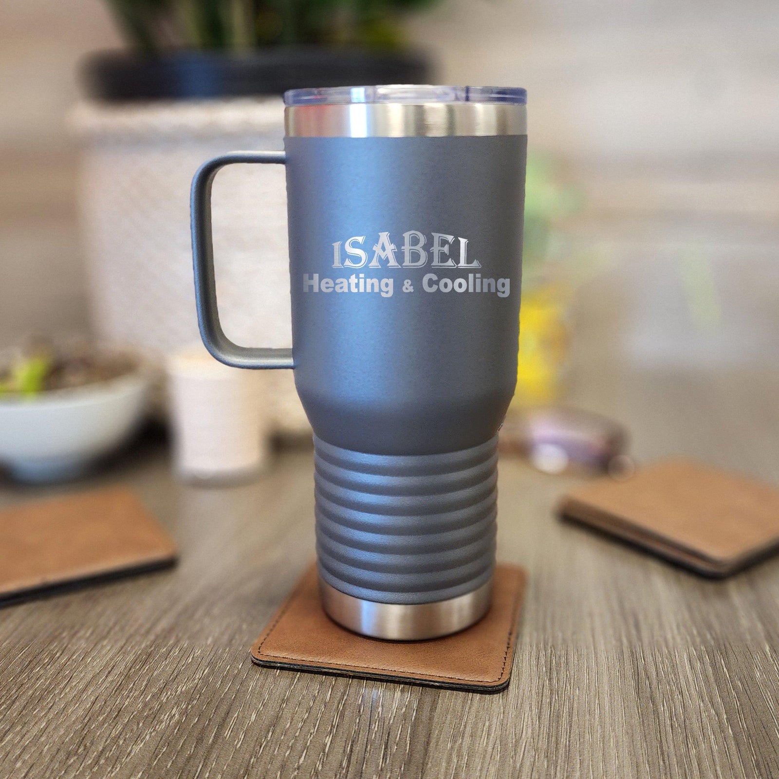 Logo Engraved Large Stainless Coffee Mug With Handle 20oz - Knot Creatives