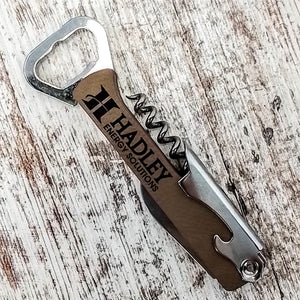 Leather Corkscrew Wine Bottle Opener - Customized with your Logo - Great for client gifts, merchandising - AirBnB STR VRBO
