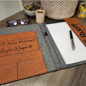 Custom Branded Leather Portfolio with Flap Closure and Lined Notepad - Knot Creatives