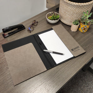 Custom Branded Leather Portfolio with Flap Closure and Lined Notepad - Knot Creatives